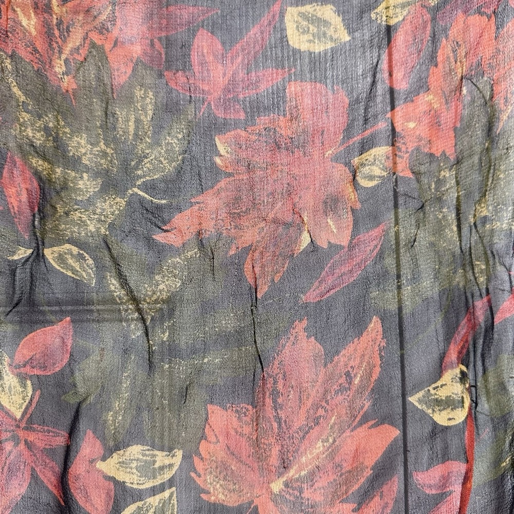Women Scarf Brown Green Floral 100% Polyester Rectangular 56x13" In #004